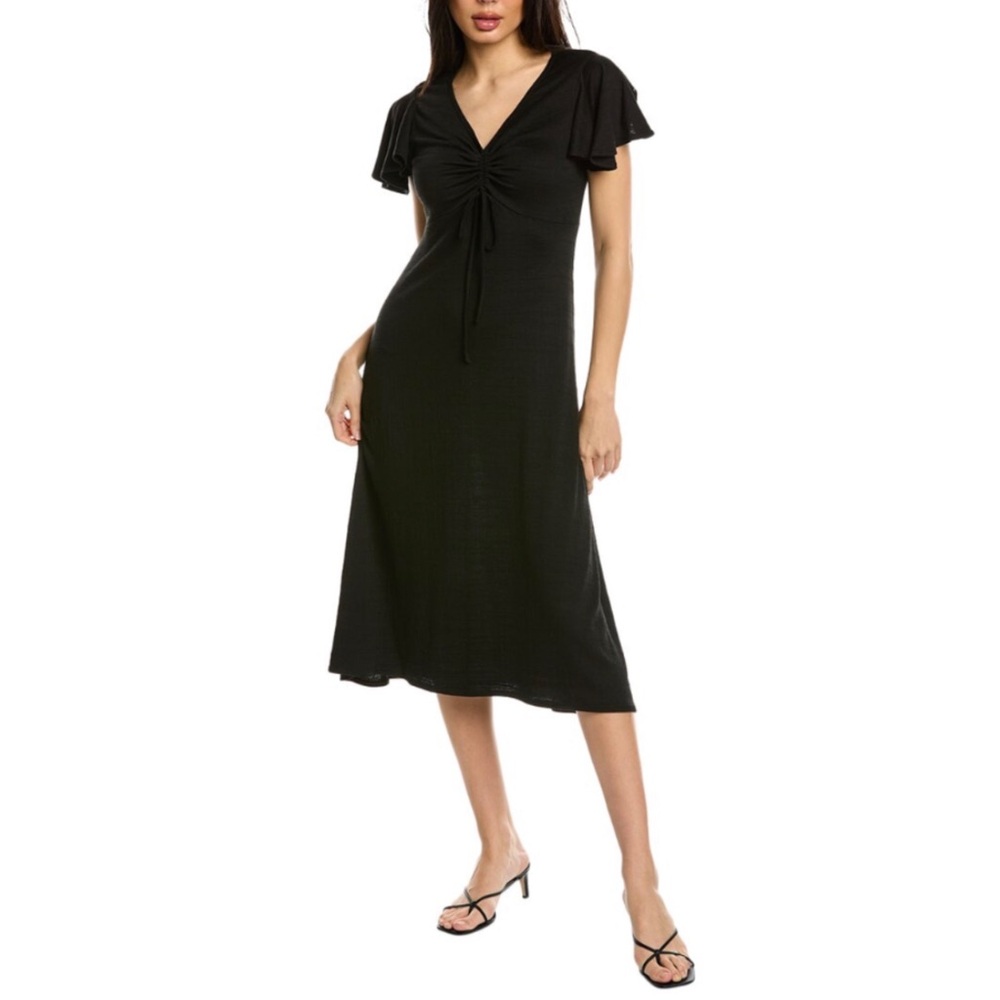 Max Studio Black Flutter Sleeve Midi Dress